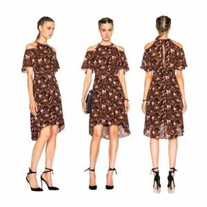 A.L.C. Emile Floral Pink Black Printed Silk Hi-low Hem Midi Dress 6